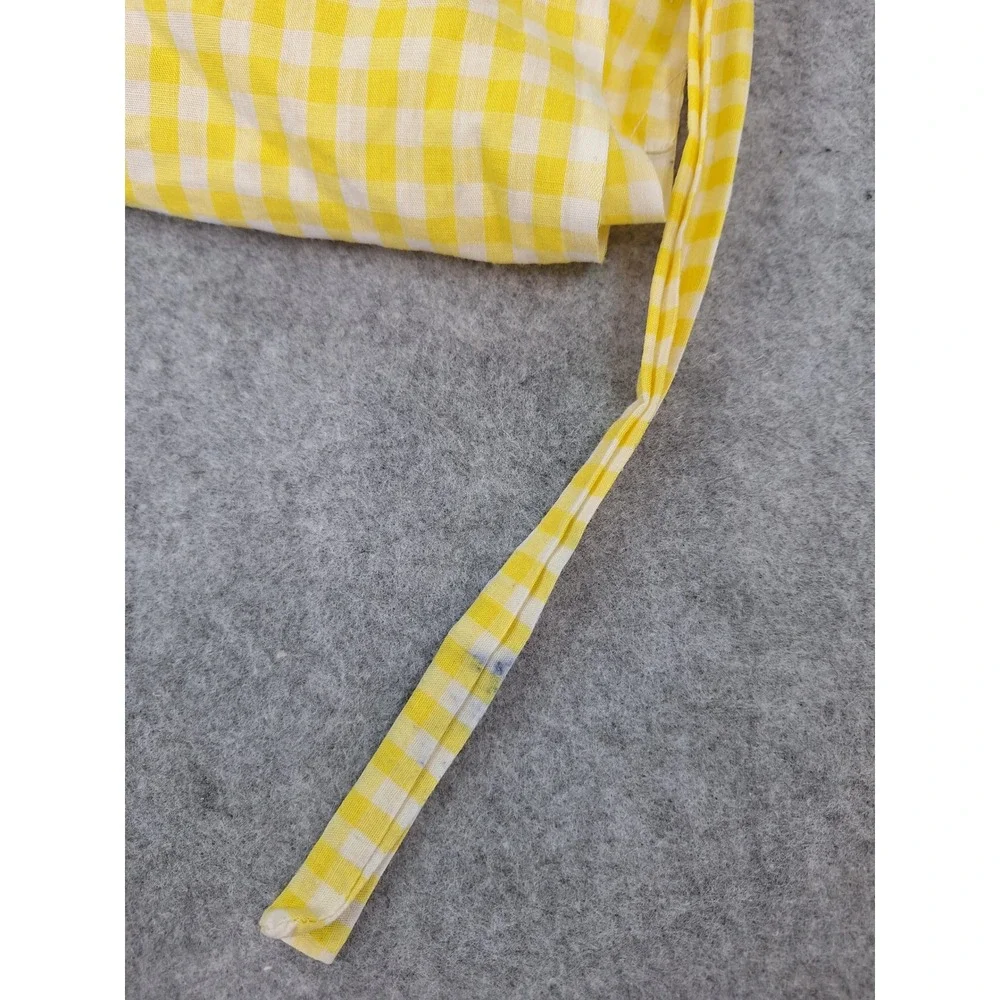 Vintage Yellow Gingham Half Apron Two Pocket Retro Kitchen Waitress Crafting